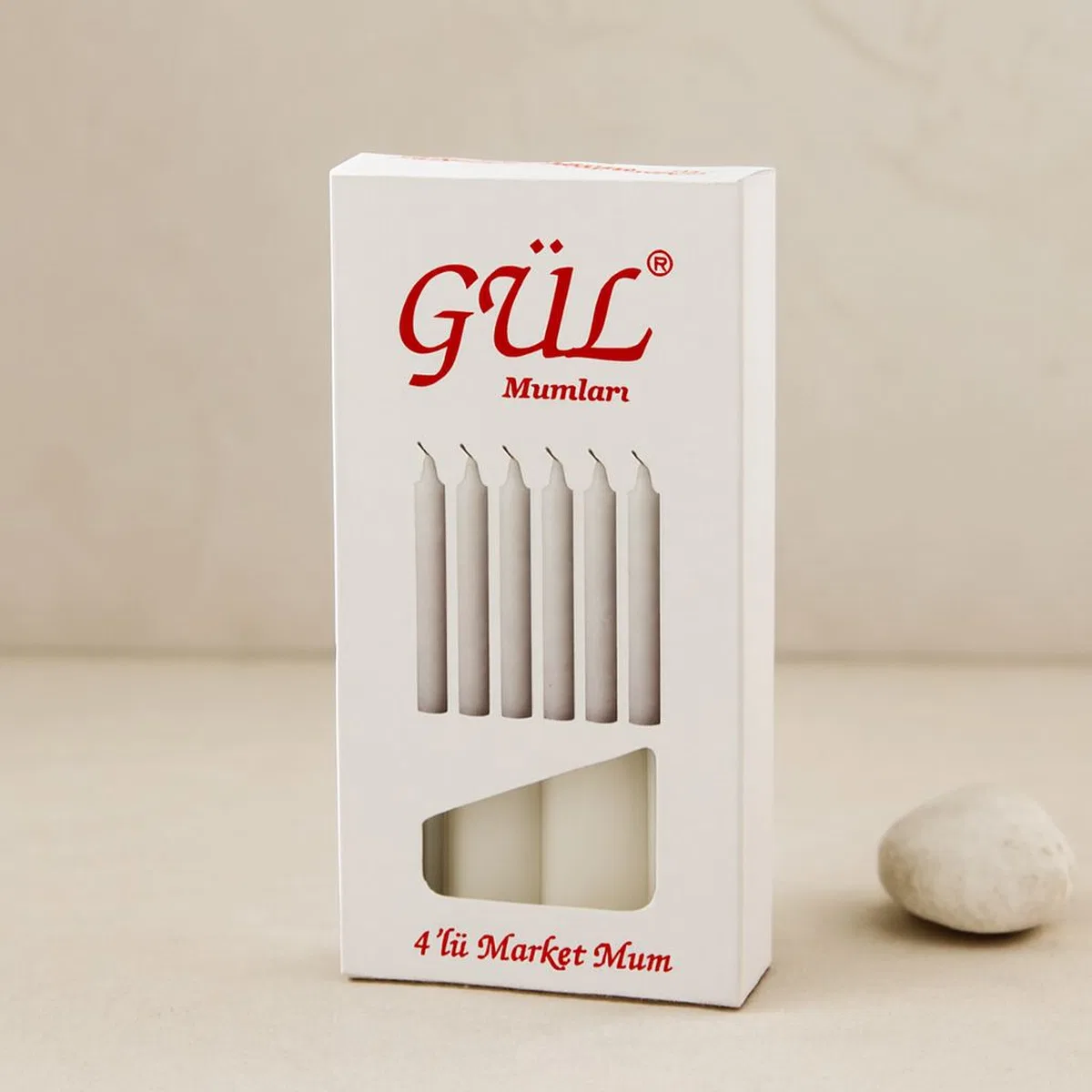 İnce Gül Mum 12 cm 4'lü Beyaz