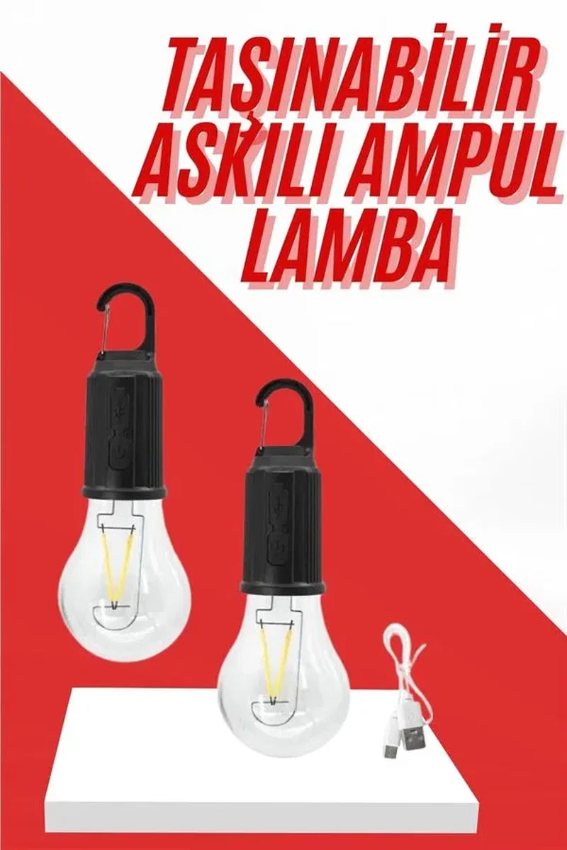 Şarjlı Aydınlatma Ampul Tasarımlı Ambians Işık Askılı Kamp Lambası görsel 2