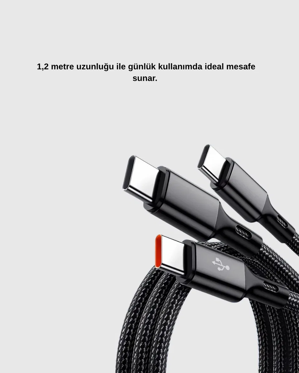 3’ü 1 Arada Şarj Kablosu Type-C iOS Android Uyumlu Hızlı ve Güvenli Şarj görsel 3