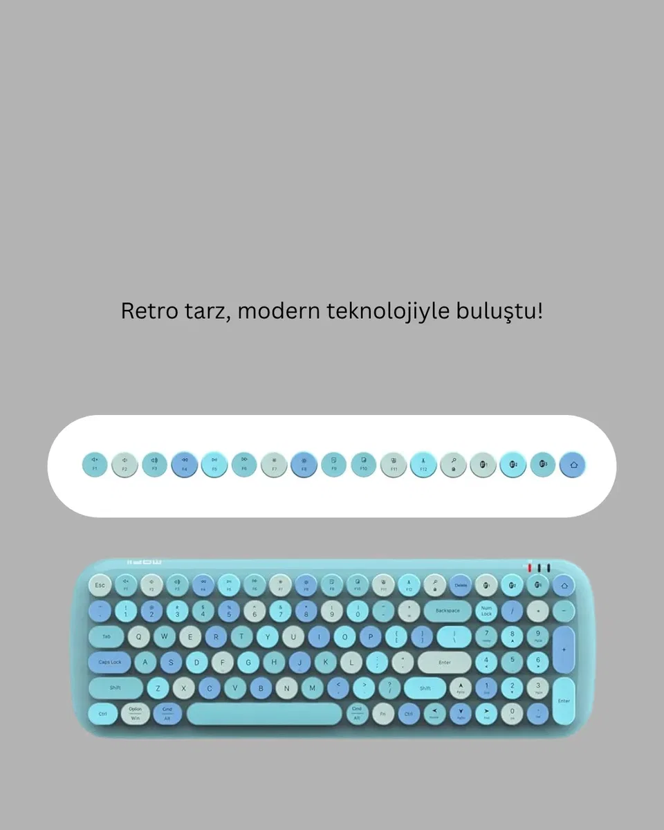 Retro Daktilo Stilli Kablosuz Klavye Mouse Seti – Sessiz ve Şık görsel 3