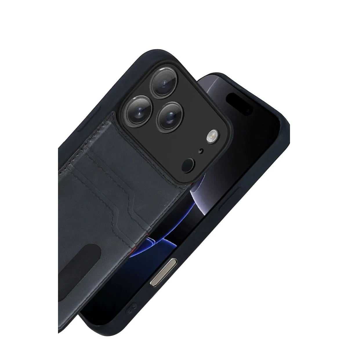 Apple İphone 17 Pro Sara Kartvizitli Deri Kılıf - Siyah görsel 3