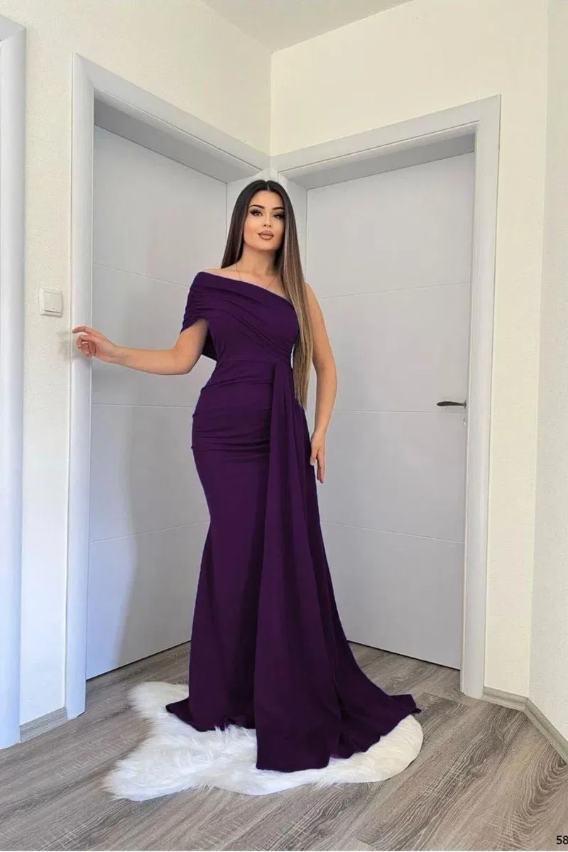 Kadın Tek Omuz Kuyruklu Balık Kesim Abiye Elbise görsel 2