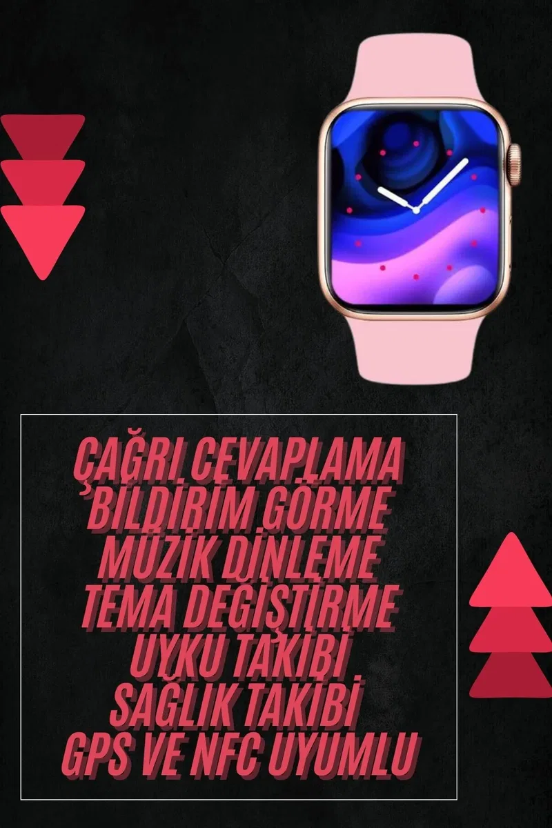 Pembe Akıllı Saat 49mm iOS & Android Uyumlu Arama Özellikli görsel 2