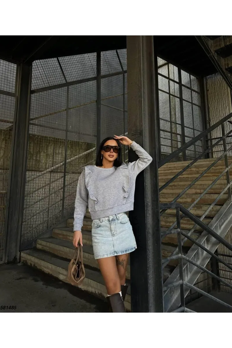 Kadın Gösterişli Bisiklet Yaka Uzun Kol Kazak Sweatshirt Elbise