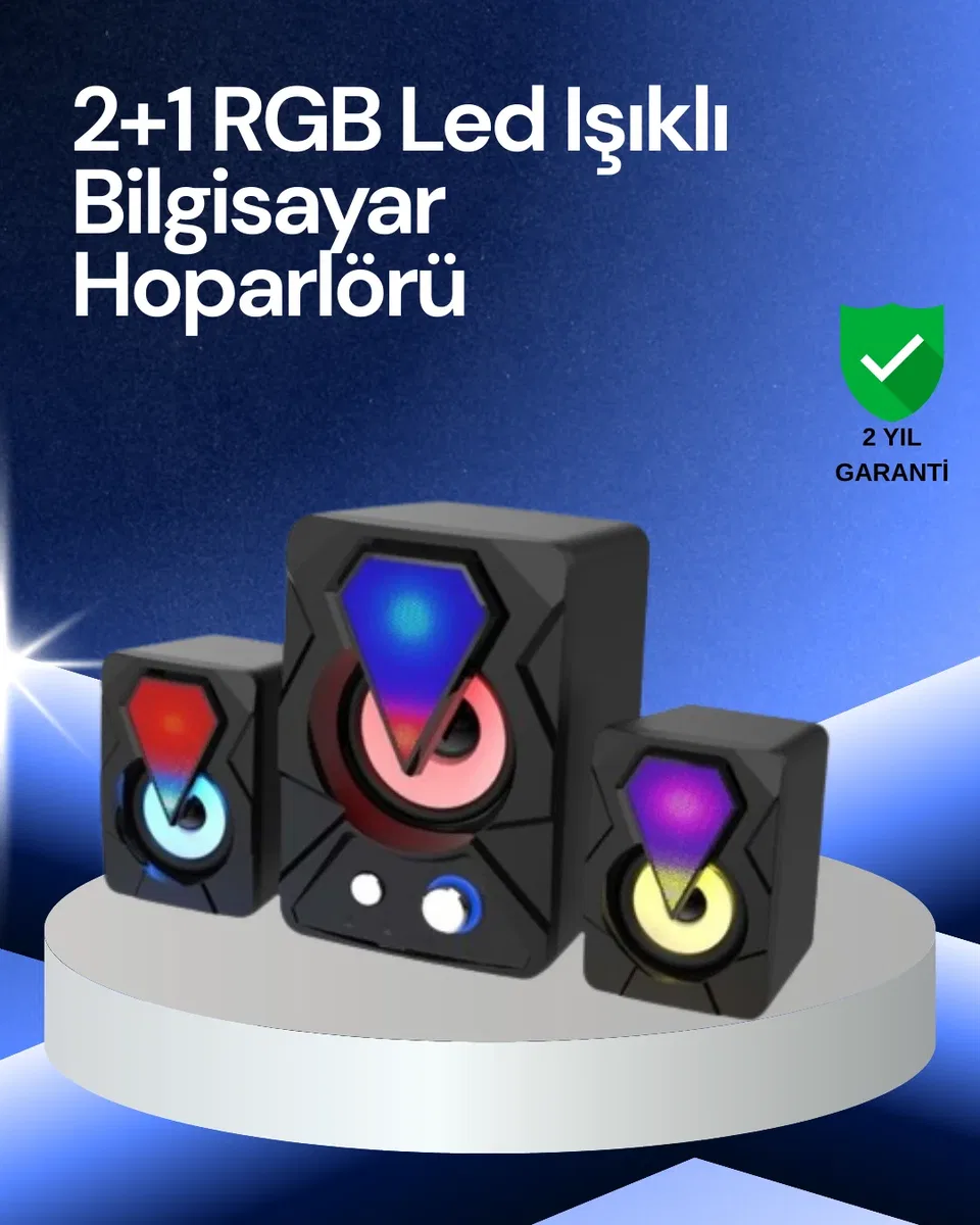 RGB LED Işıklı 2. 1 USB Oyun Hoparlörü Derin Bas ve Net Ses