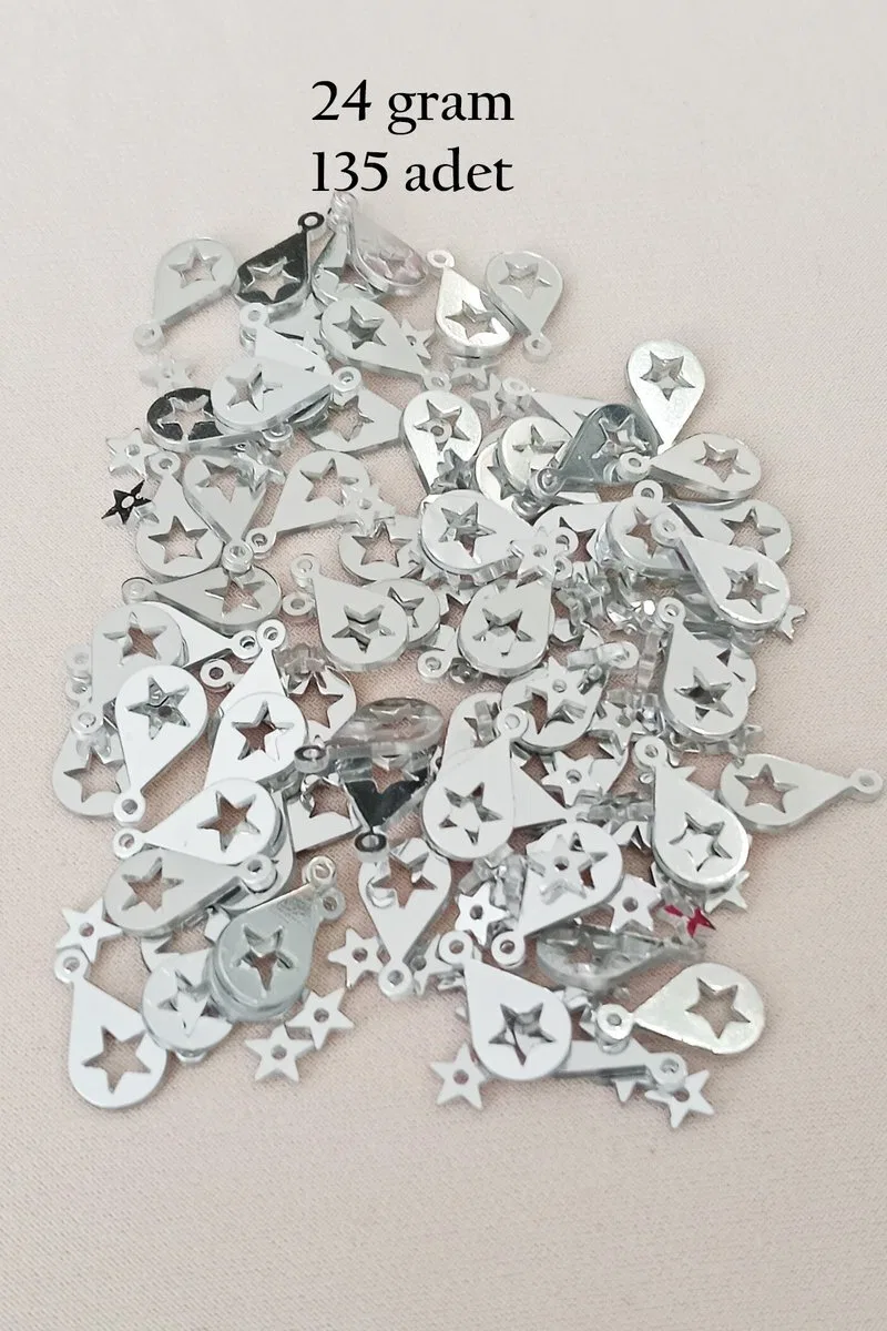 Oya Abiye Bileklik Kolye Pleksi Metalik Plastik Pul Gümüş Renk 24 gram 195 adet - BNC581