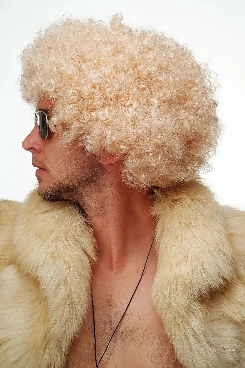 Altın Renk Kıvırcık Afro Bonus Peruk Saç Parti Peruğu Platin Gold görsel 4