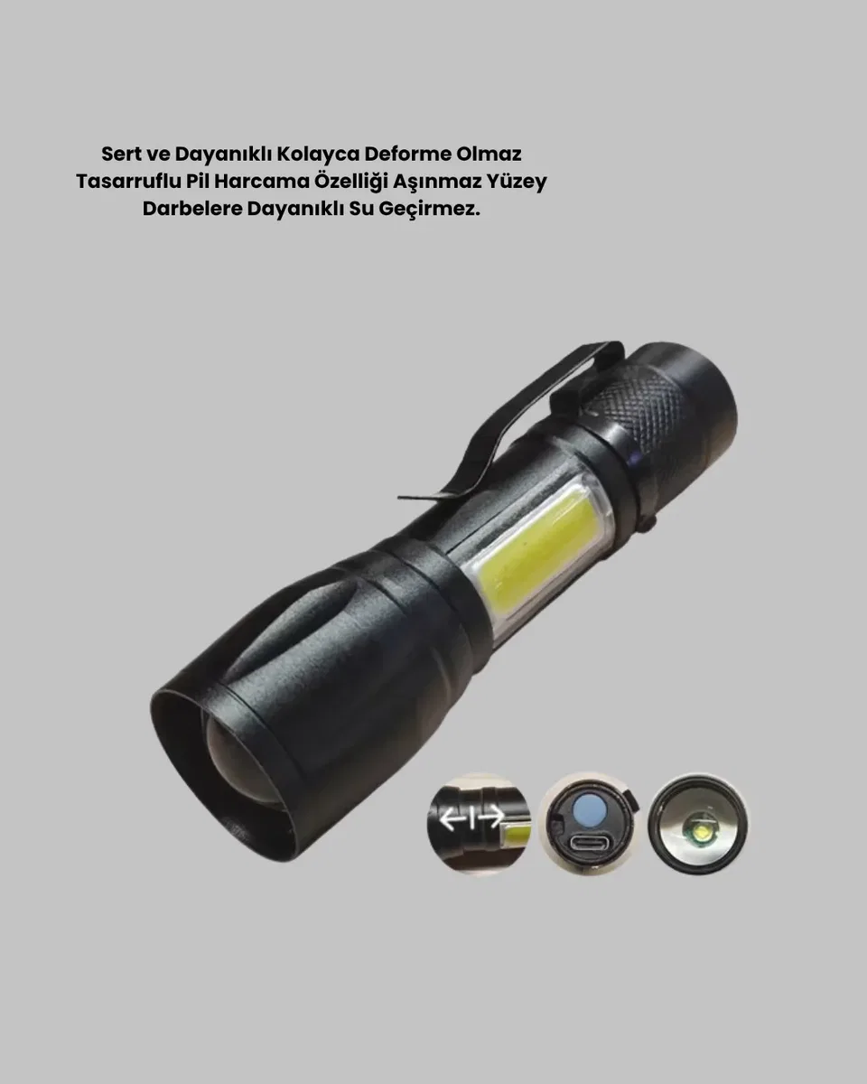 Ultra Dayanıklı 4 Mod Şarjlı Işıldak | Suya ve Darbeye Dayanıklı | 100. 000 Saat LED Ömrü görsel 3