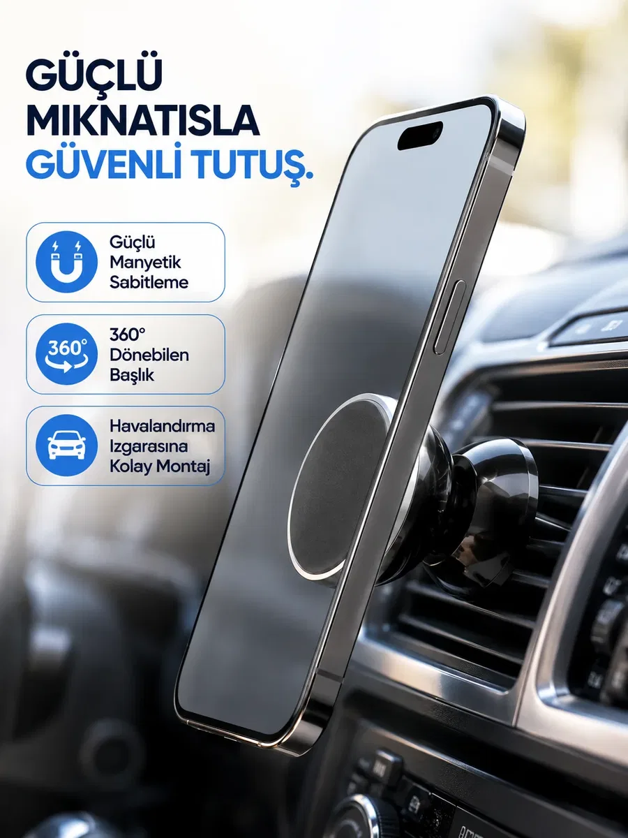 Araç İçi Telefon Tutucu Mıknatıslı Havalandırma Izgarası Telefon Standı