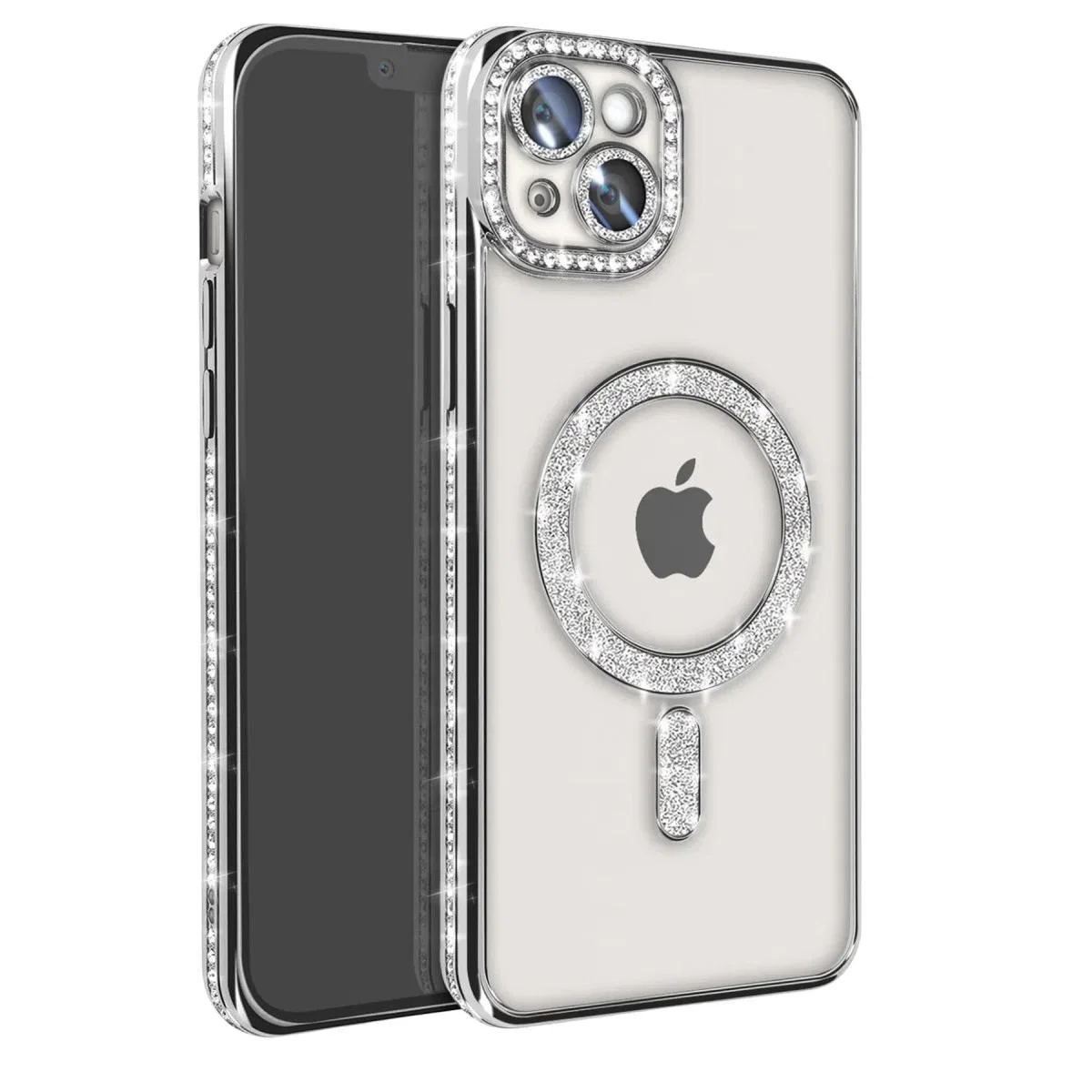 Apple İphone 14 Kılıf Joke Simli Magneticsafe Kılıf - Gümüş