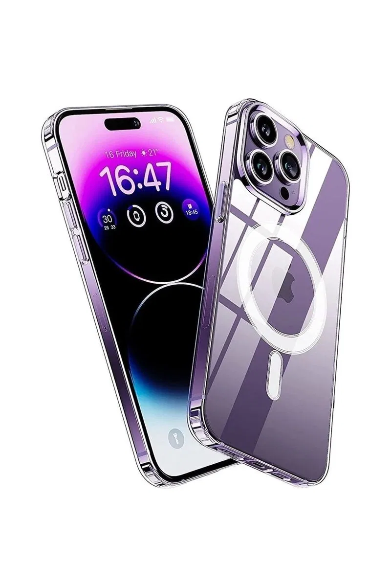 Iphone 14 Pro Max Kılıf Kamera Lens Korumalı Magsafe Destekli Şeffaf Darbe Emici Sert Kapak görsel 2