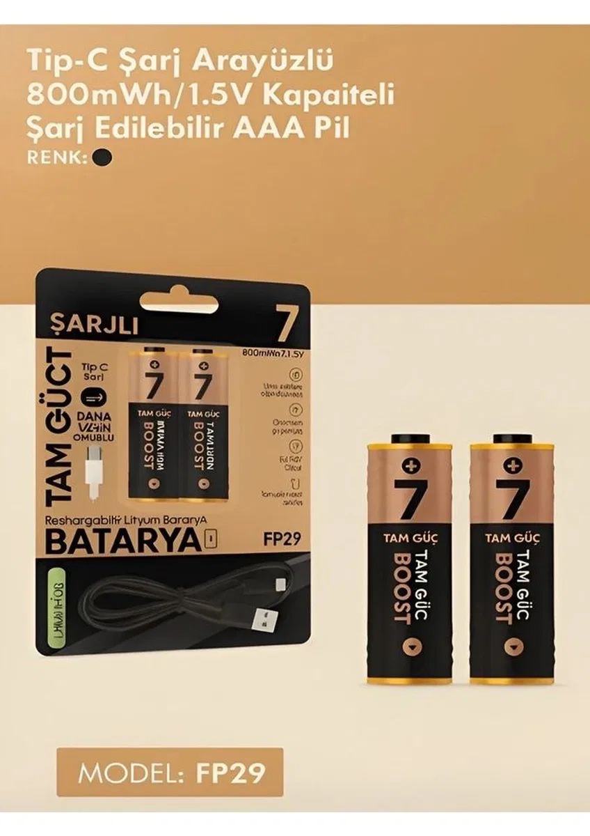 Type-c Şarjlı 800mwh 1. 5v Şarj Edilebilir 2’li Aaa İnce Pil - Lityum Iyon Batarya görsel 5