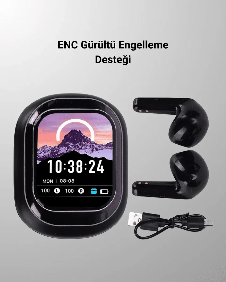 Akıllı Ekranlı Bluetooth 5. 4 Kablosuz Kulaklık – Dokunmatik ve Şarj Kutulu görsel 5