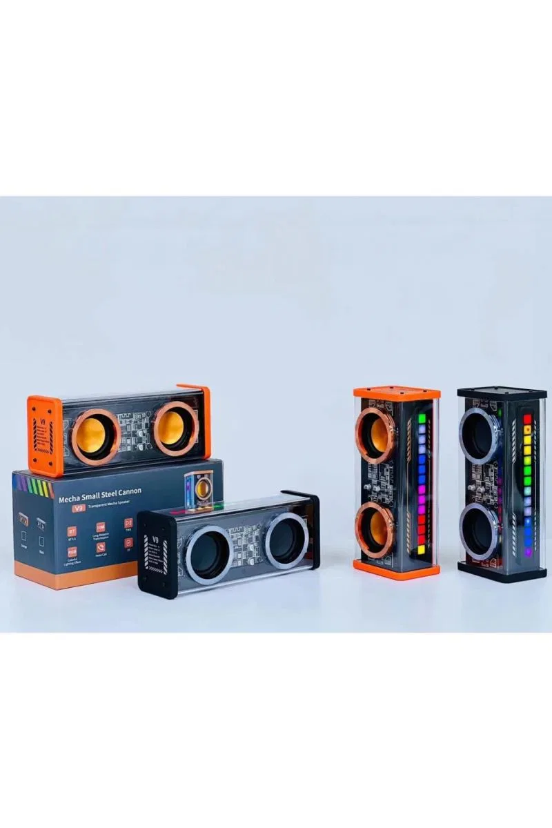 Şeffaf Mecha Müzik Tws Stereo Rgb İşıklı Hoparlör Kablosuz Bluetooth 5. 0 Taşınabilir Hoparlör V9 görsel 6