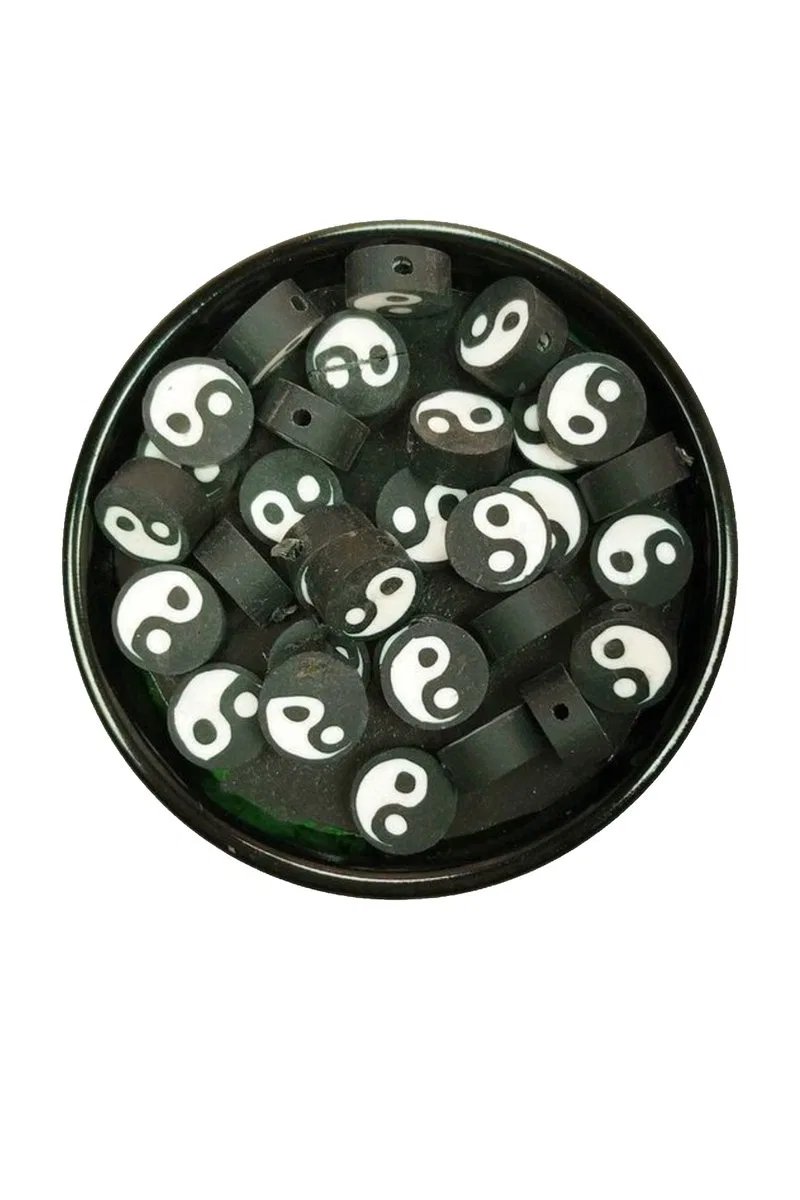 30 Adet 10 mm Polimer Kil Fimo Boncuk Takı Bileklik + 1 Metre Lastikli Misina Hediye - Yin Yang görsel 3