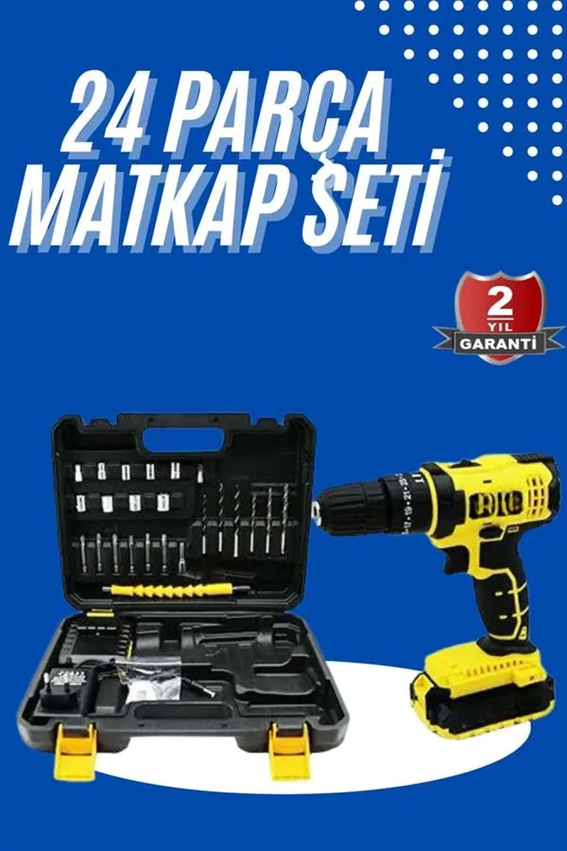 Metal Şanzıman Çift Akülü Bakır Sargı 24 Parça Led Aydınlatmalı Matkap Seti görsel 2