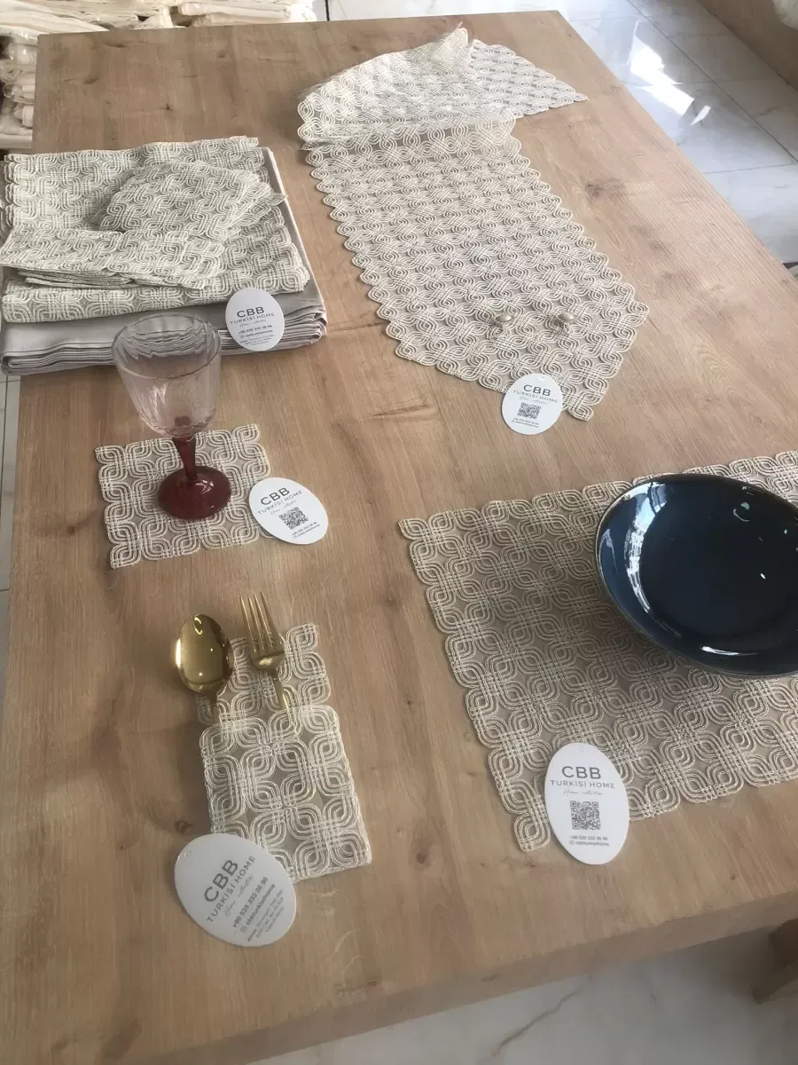 Sofra Takımı Orion Gardenya Keten Yemek Takımı 160x260 Masa Seti 26 Parça Runner Set Kapiçino görsel 2