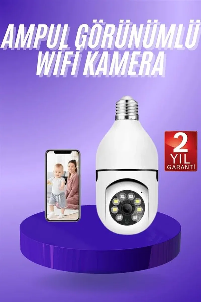 Güvenlik Kamerası Wi-Fi Özellikli 360 Derece Full Hd 1080p Ampül Kamera görsel 2