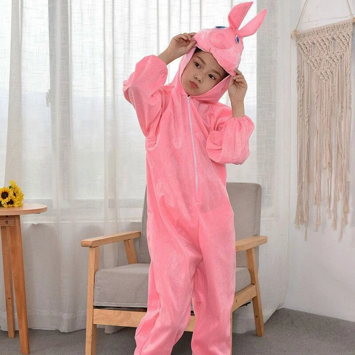 Çocuk Tavşan Kostümü Pembe Renk 6-7 Yaş 120 Cm görsel 4