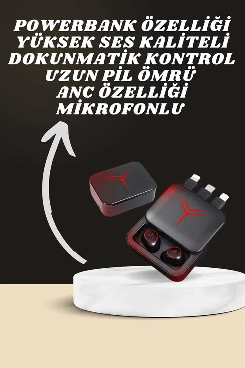 Dijital Göstergeli Powerbank Kablosuz Kulaklık ve 7 Kordonlu Yeni Nesil Akıllı Saat Dokunmatik Kontrol
