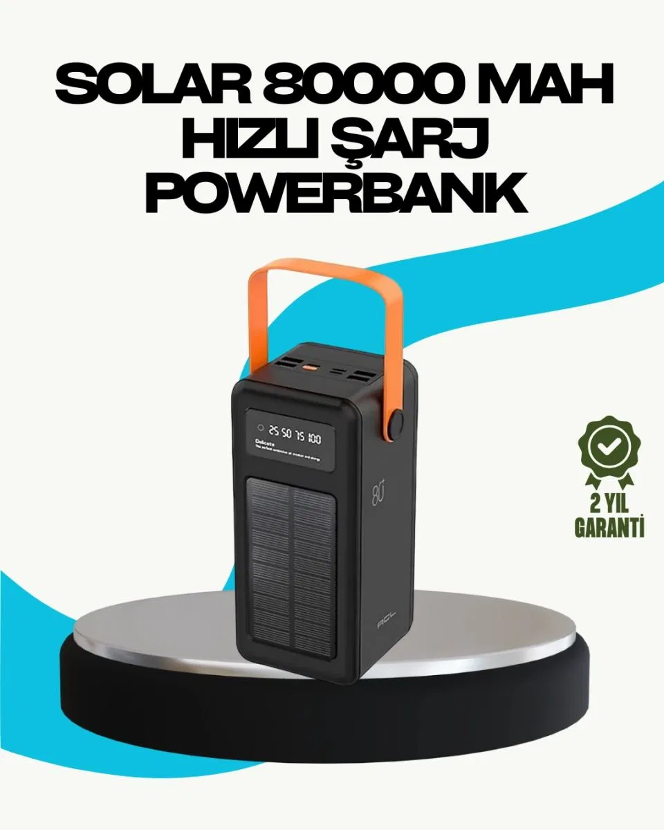 80000 Mah Güneş Enerjili Powerbank 4 Kablolu Type C Lightning Micro Usb