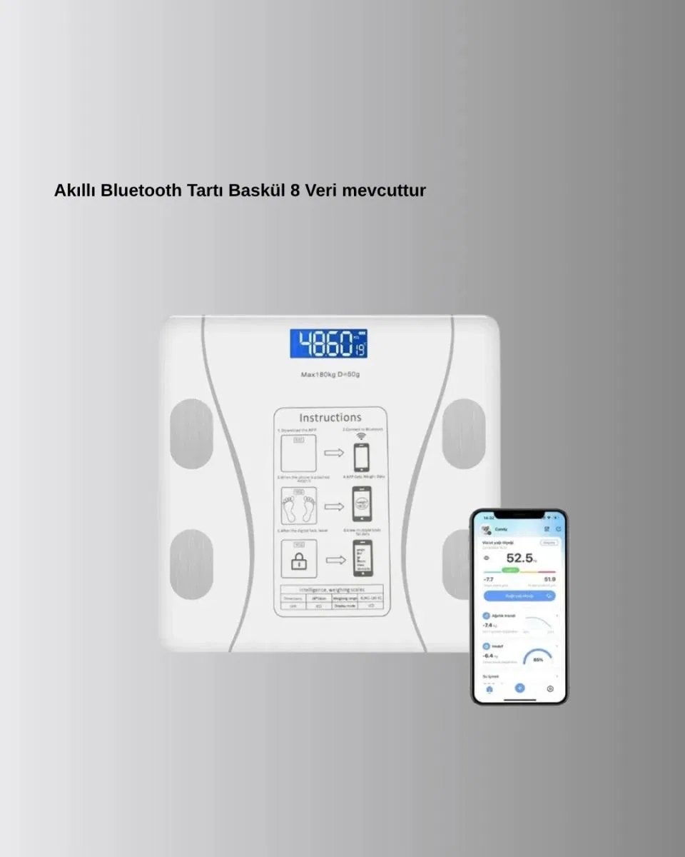Akıllı Bluetooth Tartı – 8 Farklı Ölçüm Verisi, Otomatik Kişi Tanıma görsel 3