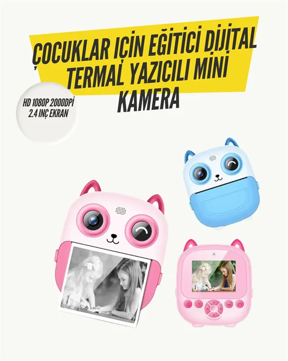 2. 4” Ekranlı Mini Kamera – 1080p Kayıt + Mürekkepsiz Yazdırma