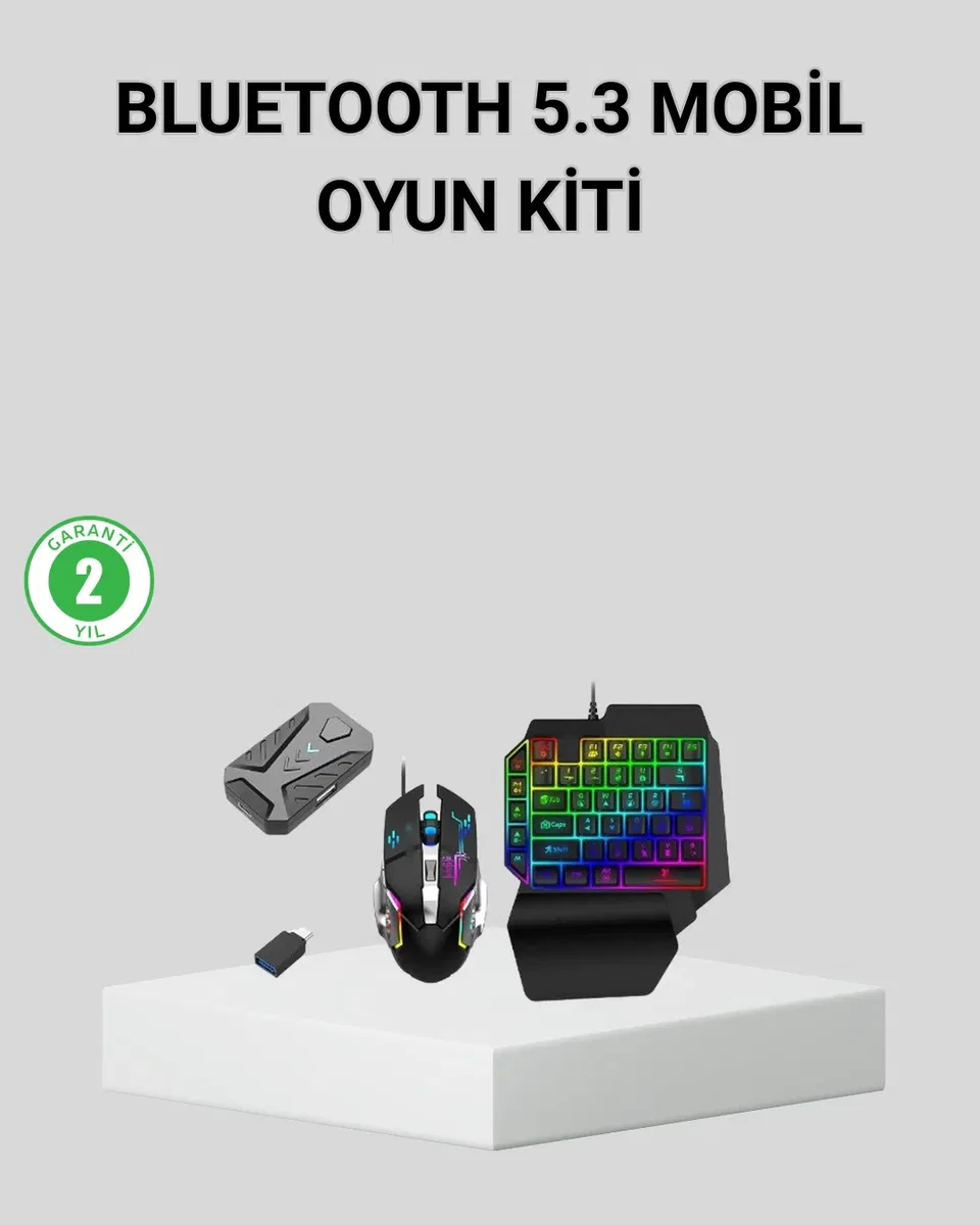 5in1 Mobil Oyun Kiti Bluetooth 5. 3 Mini RGB Klavye Mouse Dönüştürücü Seti