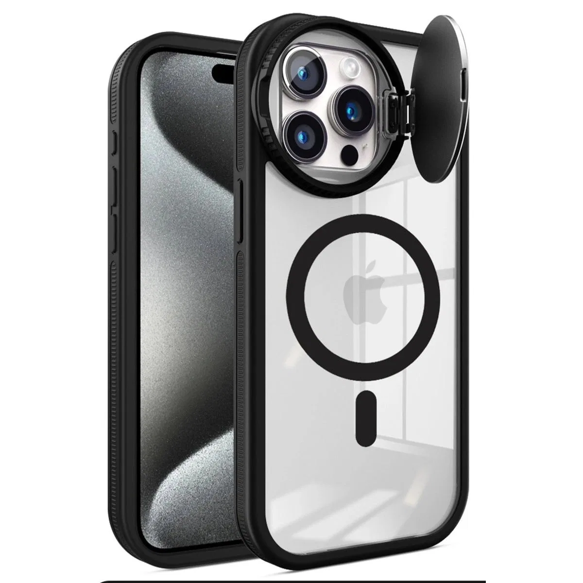 Apple İphone 15 Pro Max Kılıf Teleskop Lens Magsafe Silikon Kapak - Siyah görsel 2