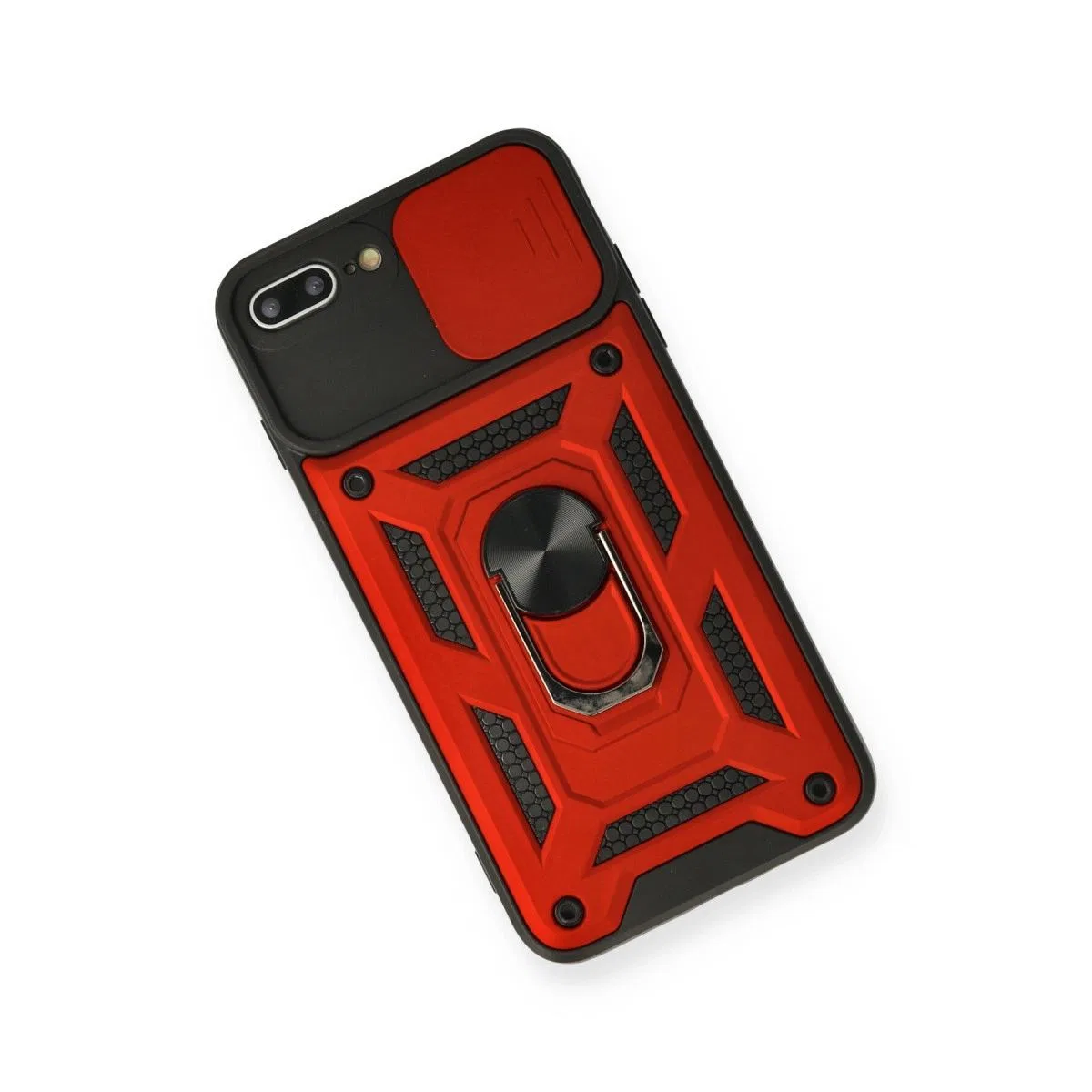 Apple İphone 7 Plus Kılıf Pars Lens Yüzüklü Silikon - Kırmızı görsel 3