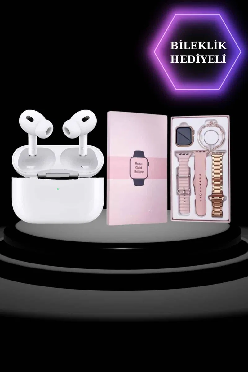 3 Kordonlu Pembe Amoled Ekran Akıllı Saat ve Yeni Nesil Pro Kablosuz Bluetooth Kulaklık ANC/ENC görsel 3