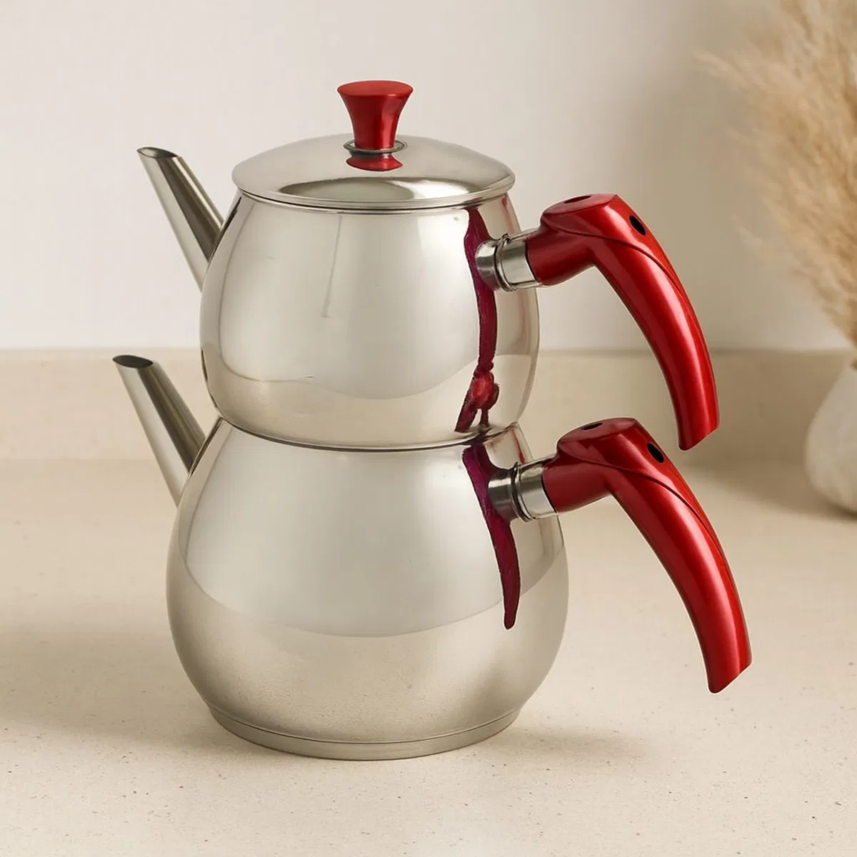 Büyük Aile Çelik Çaydanlık Seti (Üst 1. 2L / Alt 2L)