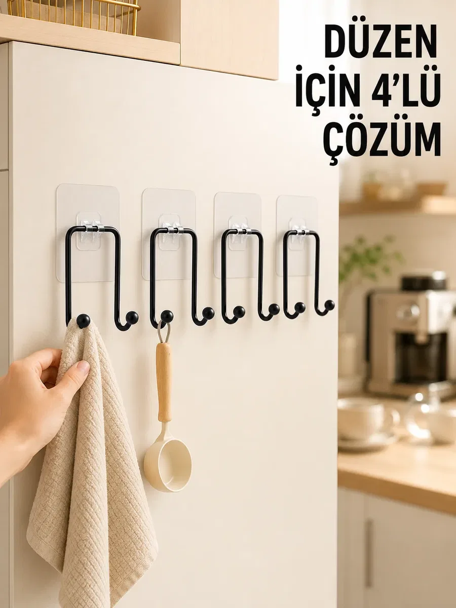 4 Adet Yapışkanlı Askı Çok Amaçlı Mutfak Banyo Düzenleyici Askılık