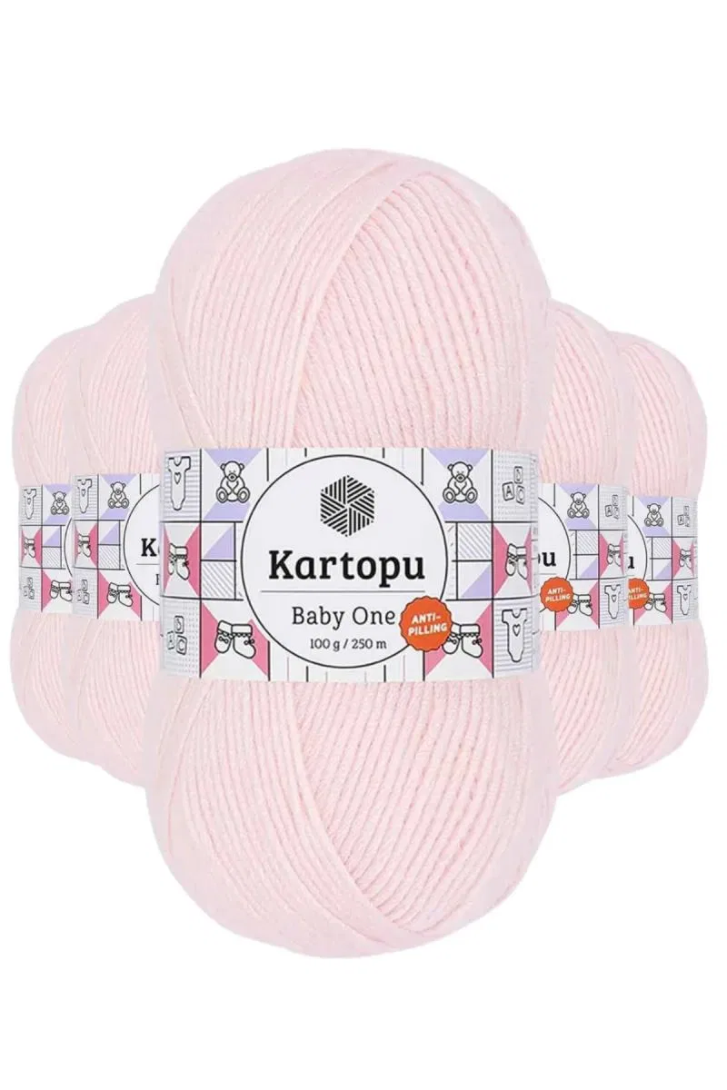 5 Adet Baby One Tüylenmeyen El Örgü İpi Yünü Bebe Pembe K255 - kartopu mudanis