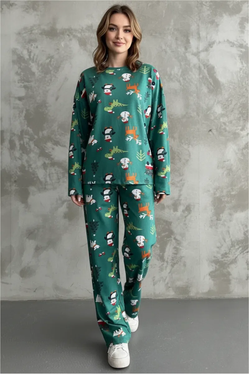 Kadın Şık Yılbaşı Konsept Oversize Yumuşak Doku Pijama Takımı