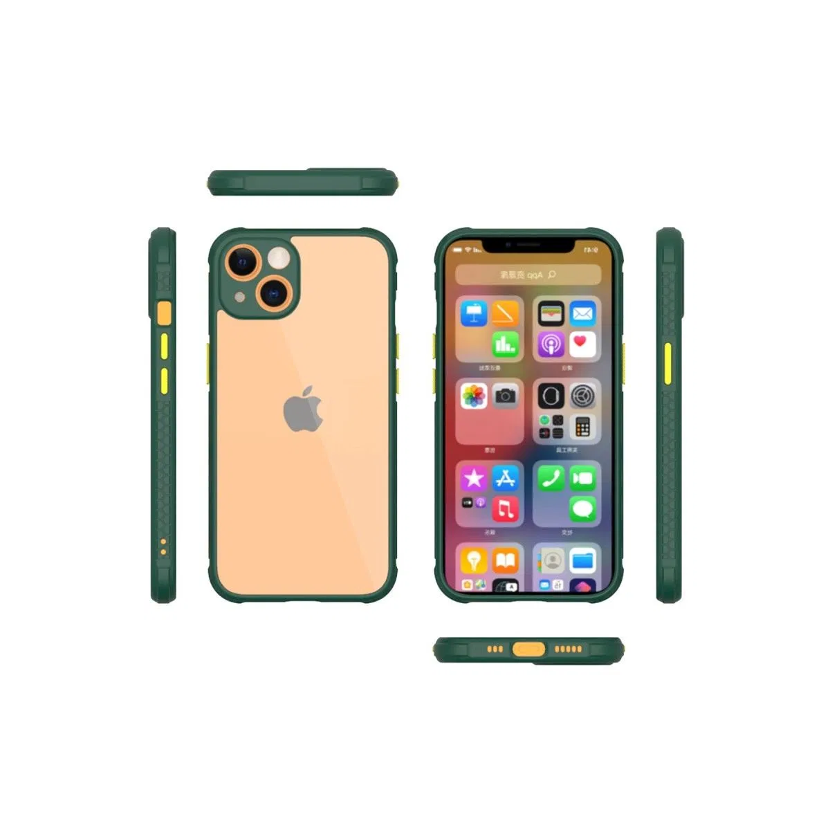 Apple İphone 13 Mini Kılıf Miami Şeffaf Silikon - Koyu Yeşil görsel 2