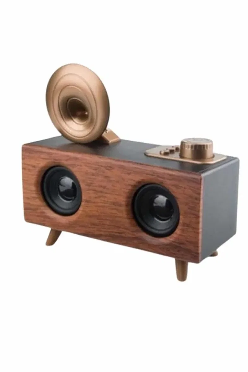 Bluetooth Nostalji Speaker Radyo Gramofon Ahşap Renk Vintage görsel 3