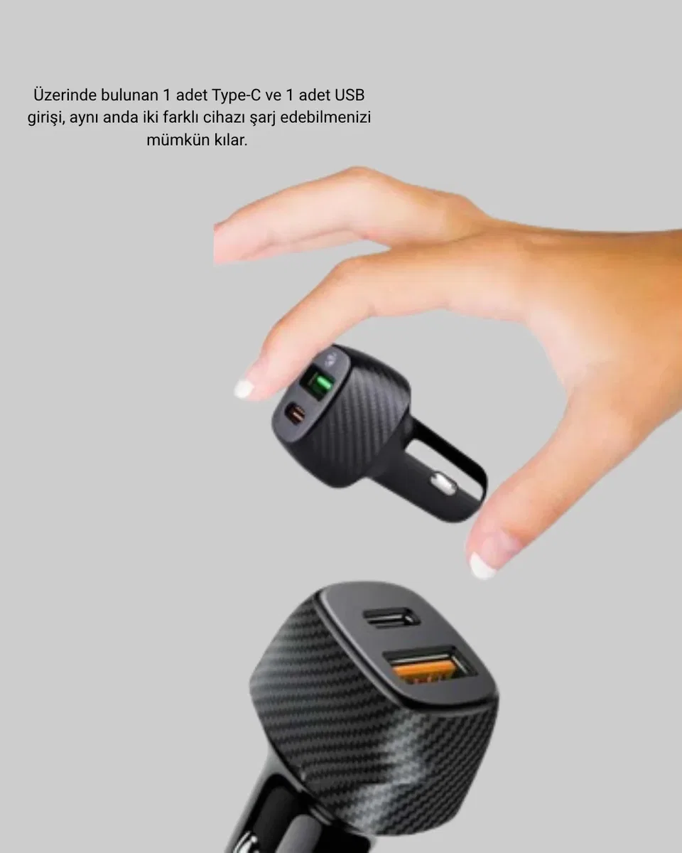 PD Destekli 38W Araç Şarj Başlığı Type-C + USB Çift Çıkış Hızlı Şarj görsel 5