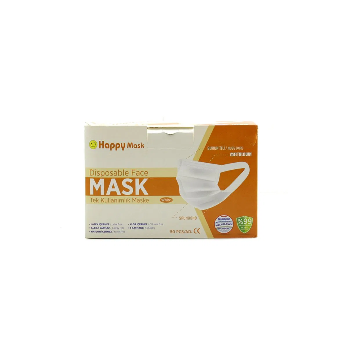Medikal Cerrahi Maske 3 Katlı Tek Kullanımlık Beyaz görsel 3