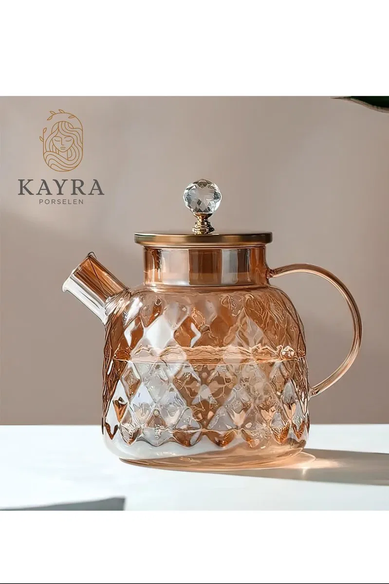 Kabartmalı Borosilikat Cam Demlik 1000ml Royaleks-CM-2006 görsel 2