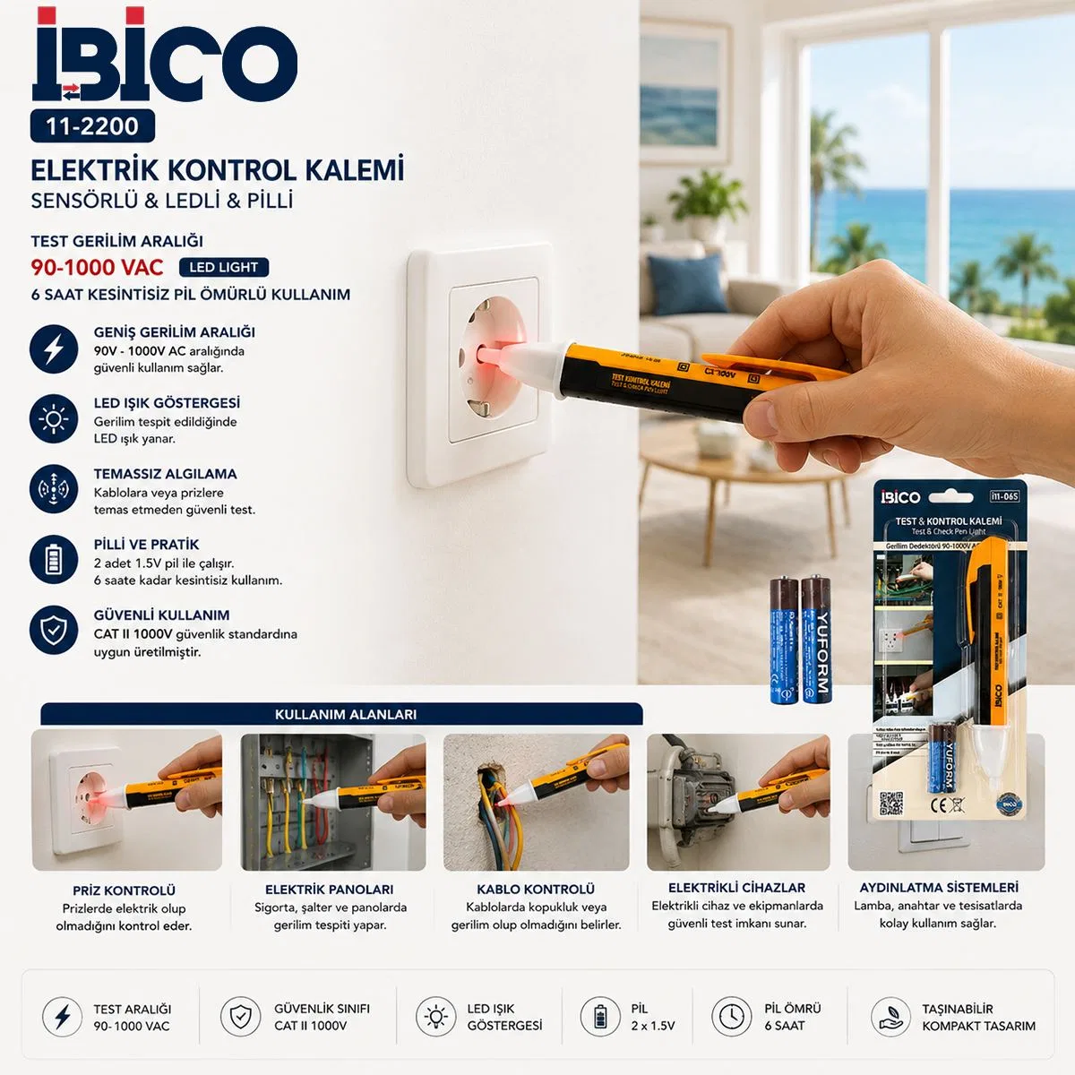 Dijital Sensörlü LED Elektrik Kontrol Kalemi görsel 2
