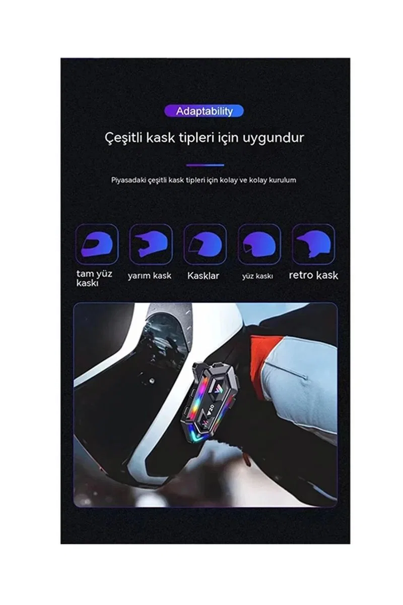 Y20 Motor Kurye Kask Kulaklık Rgb Modlu Bluetooth Motosiklet Kulaklık 5. 3 Bluetooth Interkom görsel 4