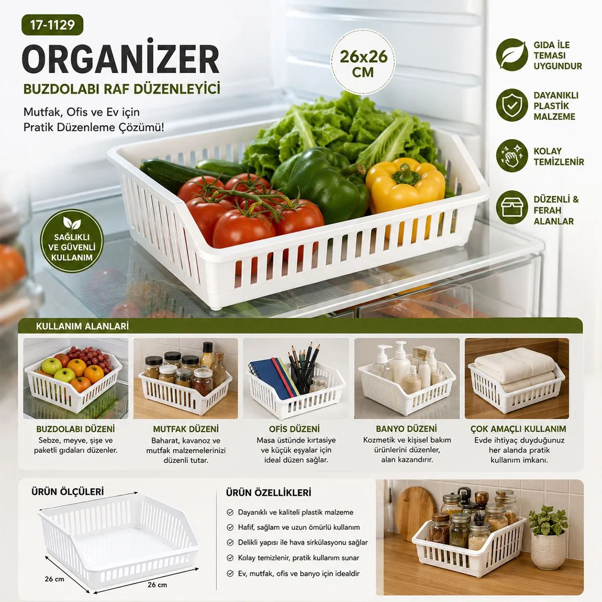 Plastik Çok Amaçlı Organizer 26x26 cm görsel 3