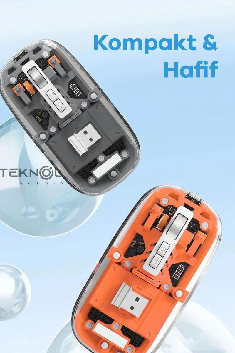 Bluetooth Usb Çift Modlu Sessiz Mouse, Şeffaf Mıknatıslı Kapaklı, Type-c Şarjlı, Dpı Ayarlı, Kablosuz 10m Çekim Mesafeli, Masaüstü Kısayol Tuşlu, Taşınabilir Şarjlı Mouse Turuncu görsel 2