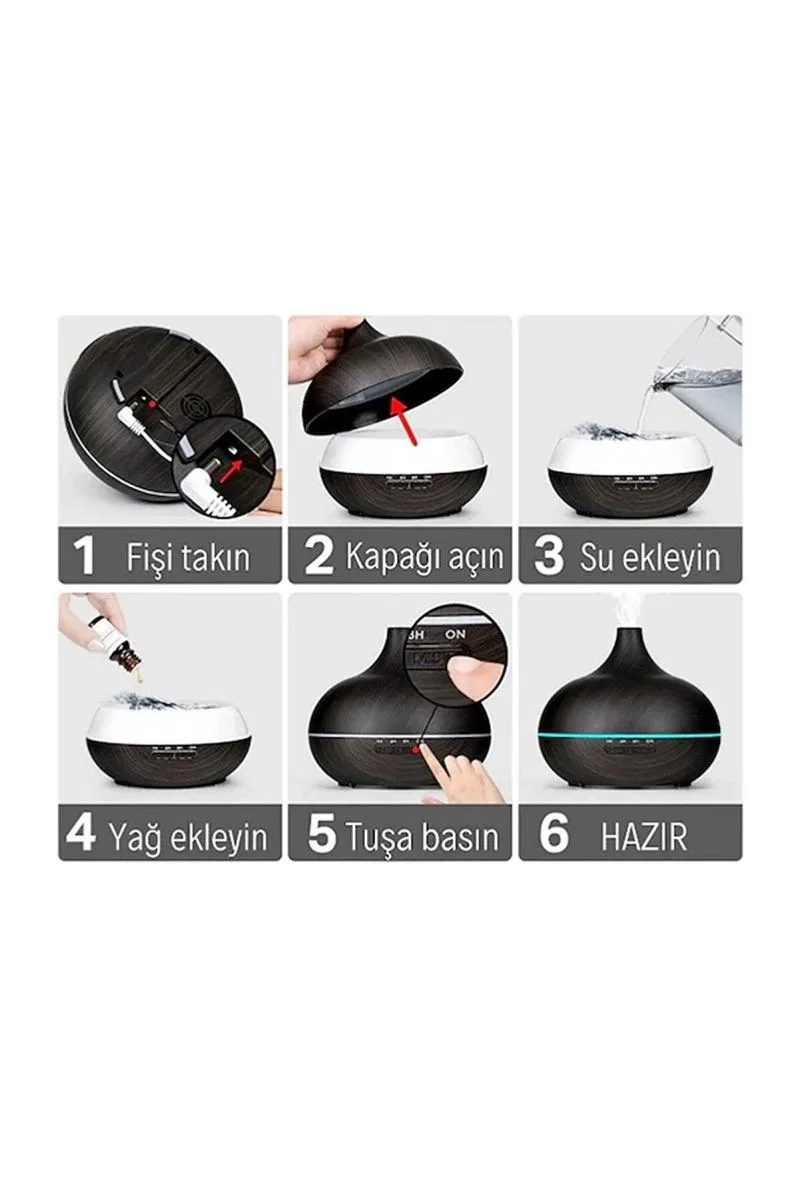 Vothoon Hava Nemlendirici 7 Led Işıklı Aromatik Oda Kokusu 550 Ml Kahve Aroma Difüzörü Buhar Makinası görsel 3