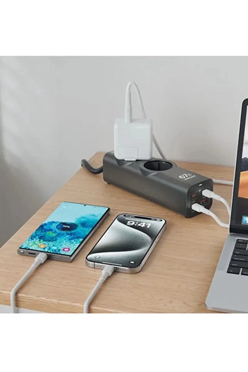67w Hızlı Şarjlı Akıllı Çoklu Priz – 2000w Güç, 2 Usb-c + 2 Usb-a Çıkışlı, Telefon & Laptop Uyumlu görsel 6