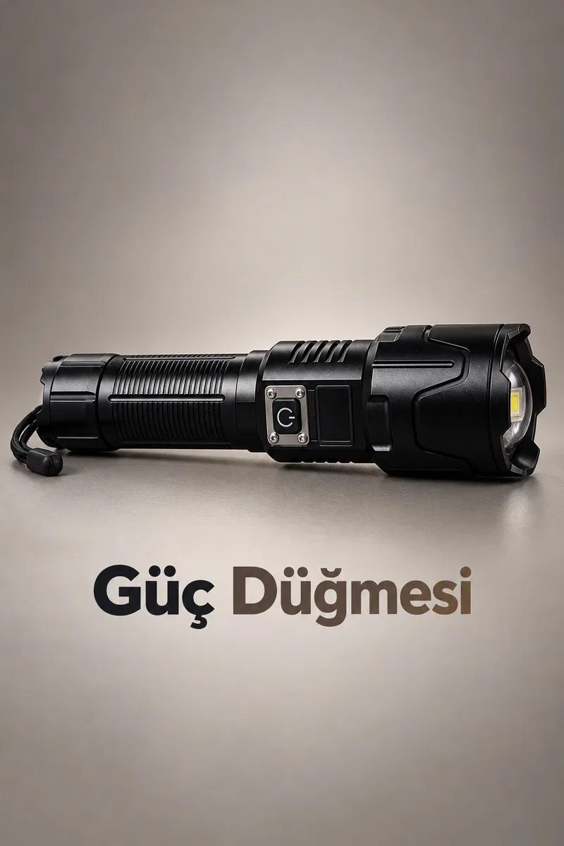 Dijital Göstergeli LED El Feneri Type C Şarjlı Teleskopik Zoom Özellikli