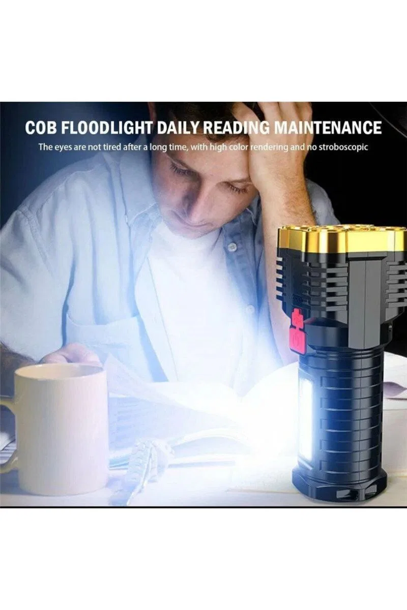 Ultra Parlak El Feneri Usb Şarj 4 Led+yan Cob Led Taktik Günlük Hayat Kamp Avcılık El Feneri görsel 8
