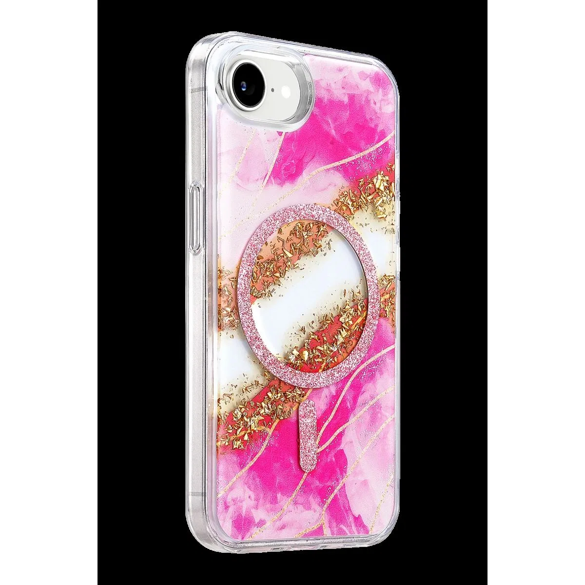 Onegif Apple İphone 17e Lotus Simli Magsafe Kapak - Pembe görsel 2
