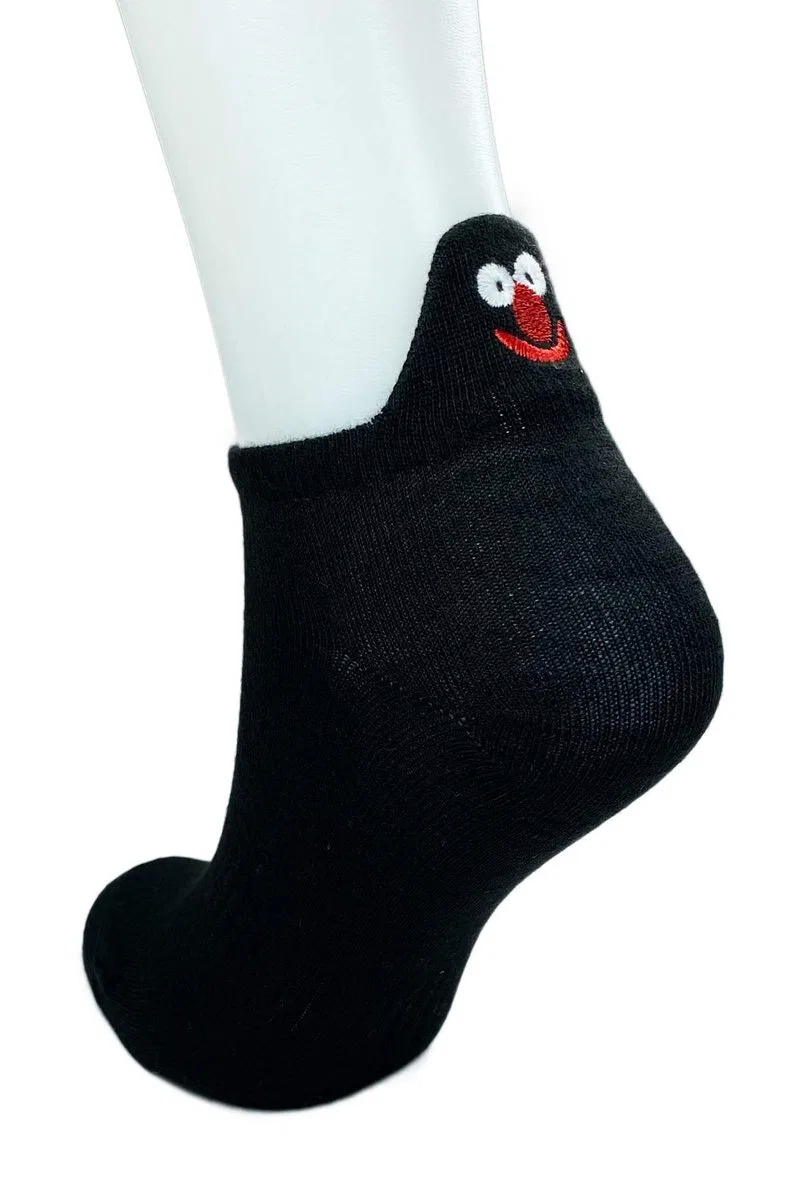 6 Çift Emoji Desen Nakış Baskılı Kadın Pamuklu Bilek Çorap görsel 2